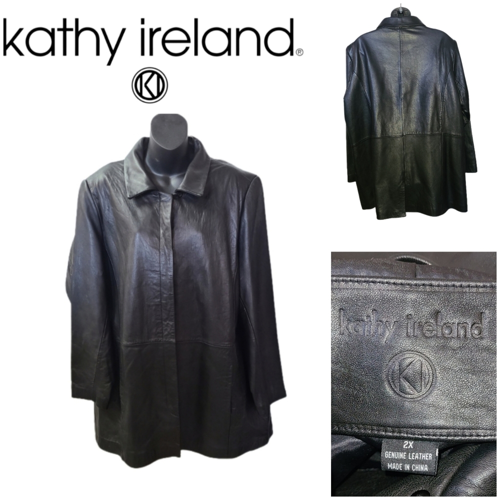 KATHY IRELAND BLACK LEATHER  COAT SIZE 2X